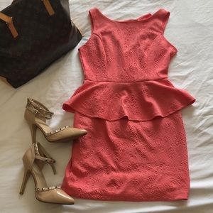 Peach paisley raised print peplum dress